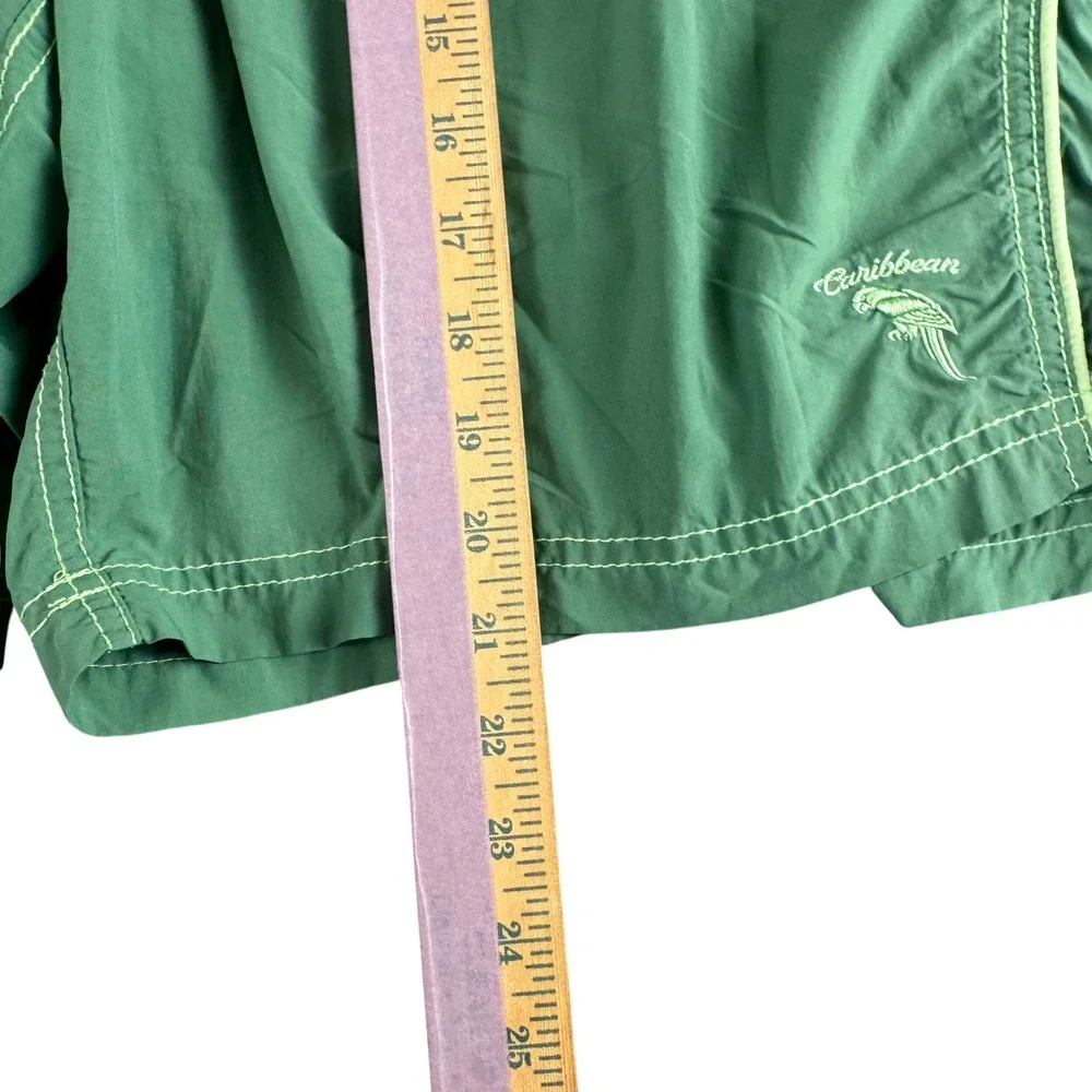 Caribbean Swimwear Mens Green Board Shorts Parrot Logo Mesh Lined Size 44